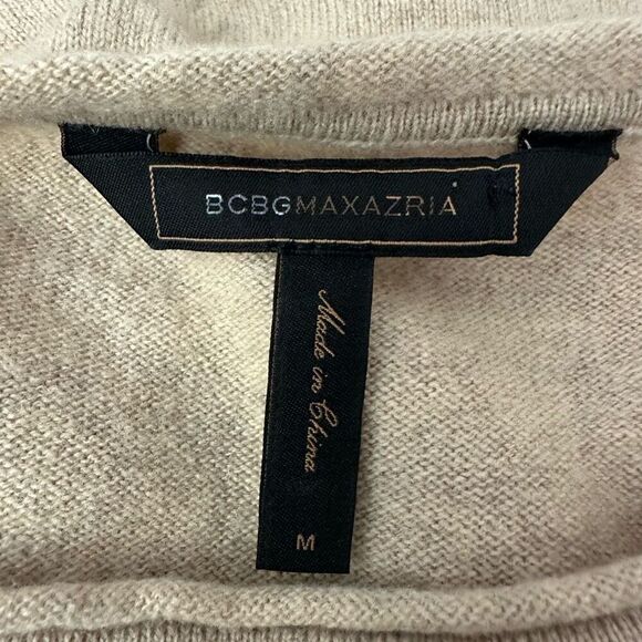 BCBG Maxazria Light Wheat 100% Lambswool Knit Layering Sweater Top Pockets sz M - Picture 7 of 10